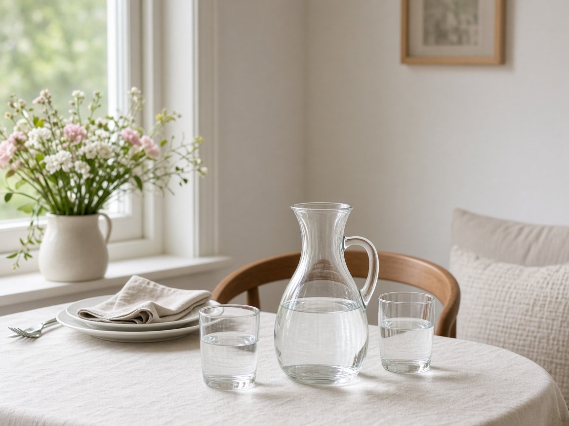 Karaff på ett dukat bord