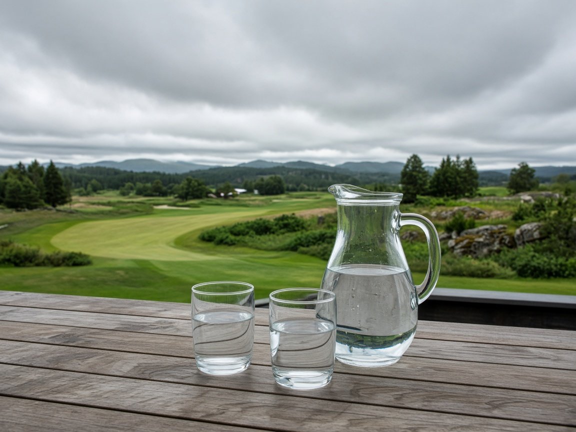 Vattenkaraff på golfklubbens terrass