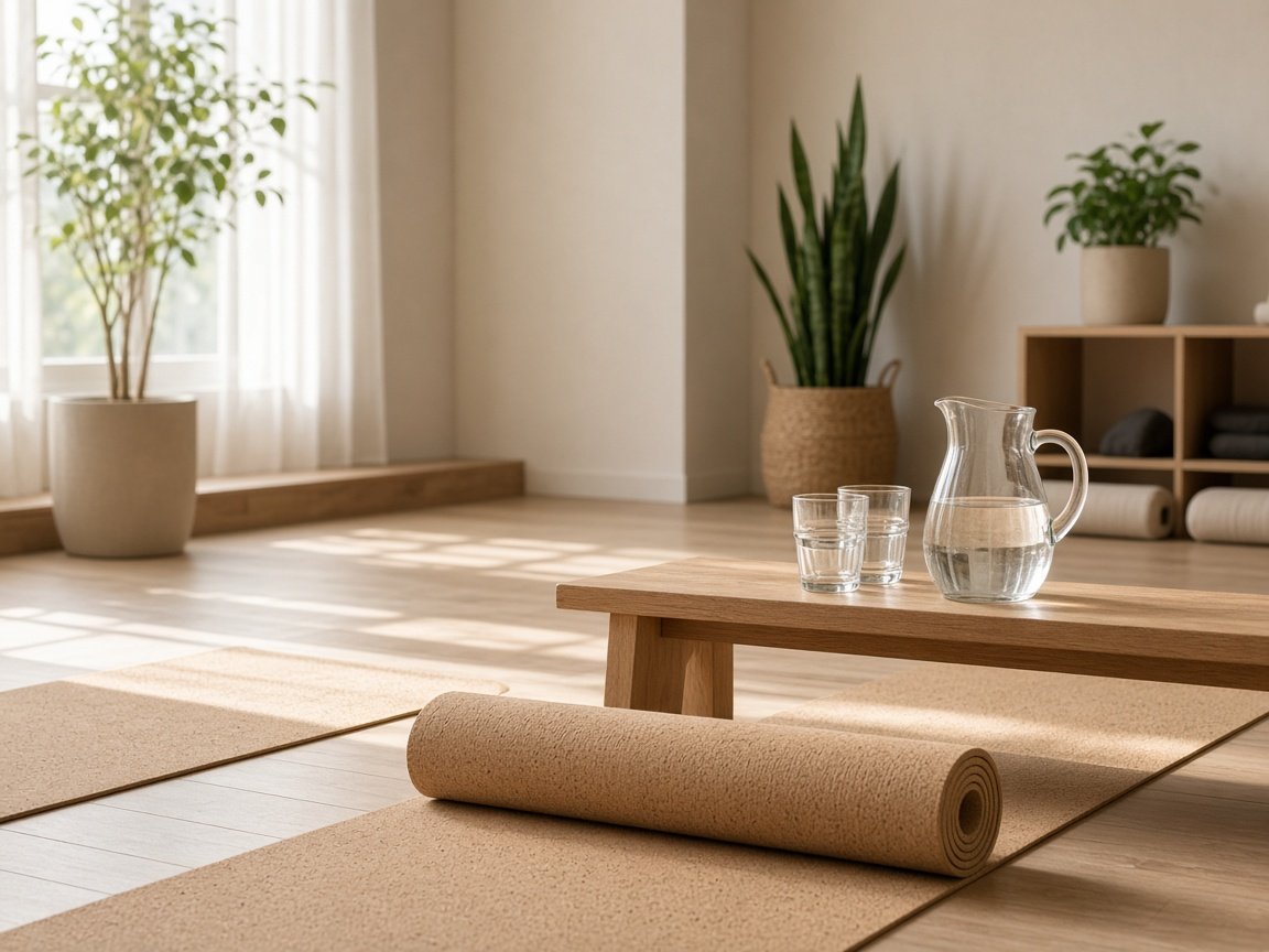 Vattenkaraff i en yogasal